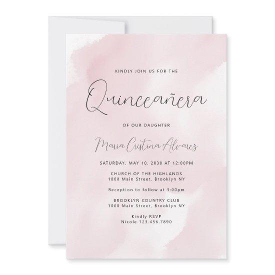Blush Pink Watercolor 15th Birthday Quinceañera