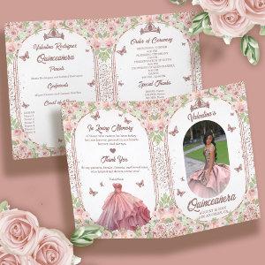 Blush Pink Watercolor Floral Glitter Quinceanera Program