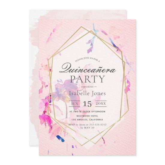 Blush Pink Watercolor Floral Quinceañera