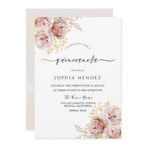 Blush Pink Watercolor Flowers Lovely Quinceanera
