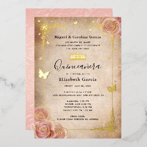 Blush Pink Watercolor Rose Gold Quinceañera Foil
