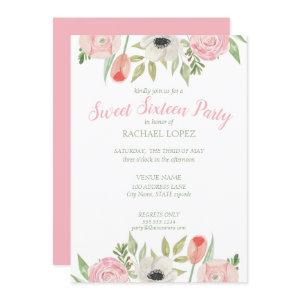 Blush Pink & White Floral Sweet Sixteen Birthday