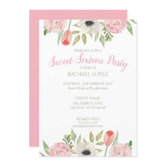 Blush Pink & White Floral Sweet Sixteen Birthday
