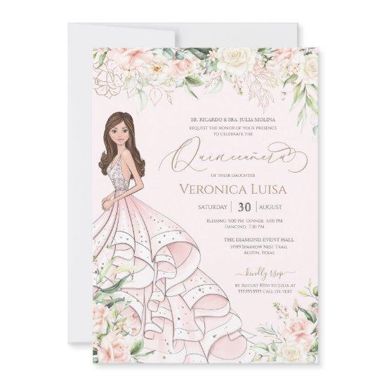 Blush Pink White Roses Luxury Quince Anos Birthday