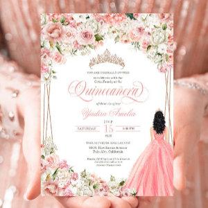 Blush Pink White Watercolor Flowers Quinceañera