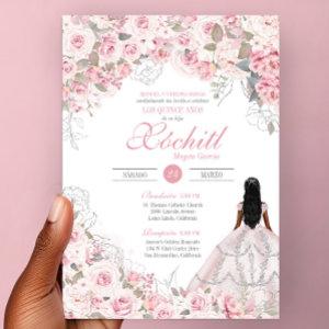 Blush Pink with Silver Blossom Rose Quinceanera