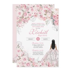 Blush Pink with Silver Blossom Rose Quinceanera