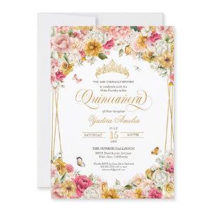 Blush Pink Yellow Floral Buttefly Quinceanera