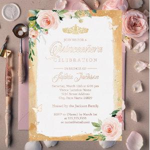 Blush Quinceanera Floral Sparkle Rose Gold Tiara  Foil