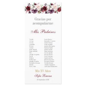 Blush Red Floral Quinceañera Program