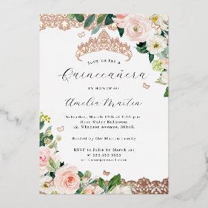 Blush Rose Gold Floral Lace Quinceanera   Foil