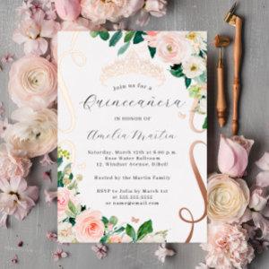 Blush Rose Gold Flower Scroll Quinceanera   Foil