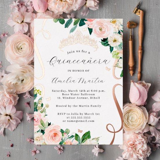Blush Rose Gold Flower Scroll Quinceanera   Foil