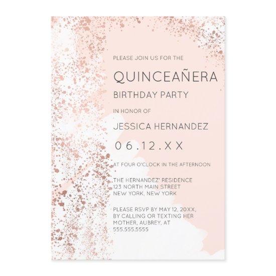 Blush Rose Gold Splatter Brushstroke Quinceañera