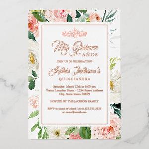 Blush Rose Gold Watercolor Floral Quinceanera Foil