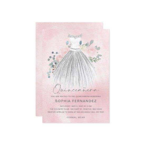 Blush Silver glitter Floral Dress Quinceañera