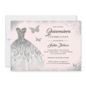 Blush Silver Sparkle Dress Butterfly Quinceanera
