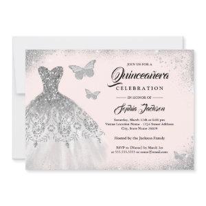 Blush Silver Sparkle Dress Butterfly Quinceanera