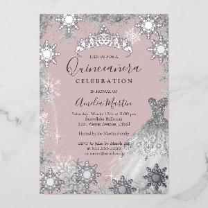 Blush Silver Winter Snowflake Quinceanera  Foil