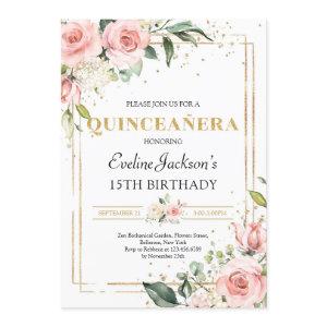 Blush spring pink floral gold glitter quinceanera