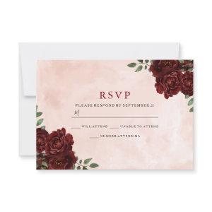 Blush Watercolor Burgundy Red Rose All Occasions RSVP Card