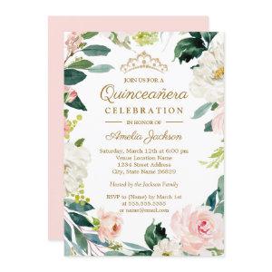 Blush Watercolor Floral Wreath Quinceanera