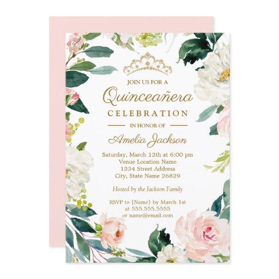 Blush Watercolor Floral Wreath Quinceanera