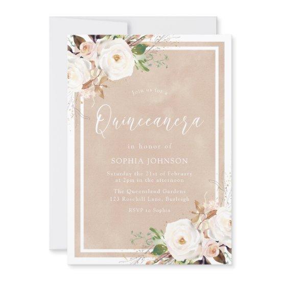 Blush Watercolor White Flowers Quinceanera