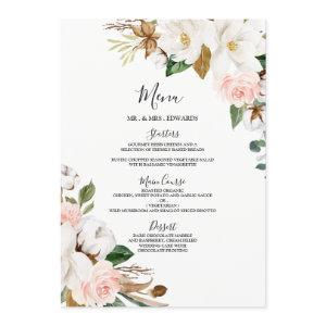 Blush White Floral Wedding or Rehearsal Dinner Menu