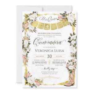 Blush White Gold Charro Floral Boot Quinceanera