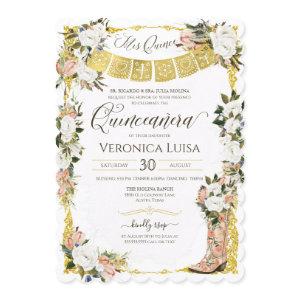 Blush White Gold Charro Floral Boot Quinceanera