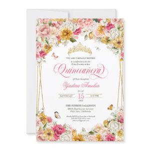 Blush Yellow Elegant Floral Buttefly Quinceanera