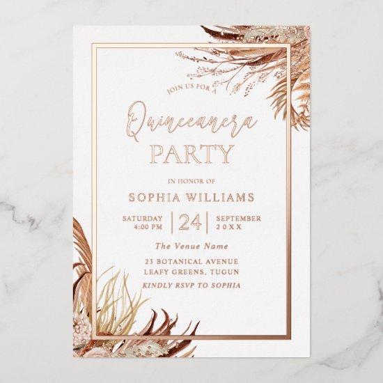 Bohemian Boho Quinceanera Party Rose Gold Foil