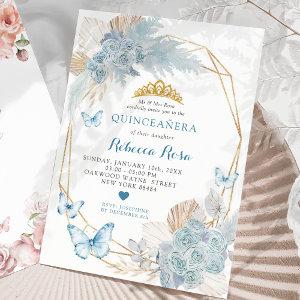 Boho Blue Butterfly Geometric Quinceañera