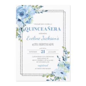 Boho blue floral silver frame rustic quinceanera
