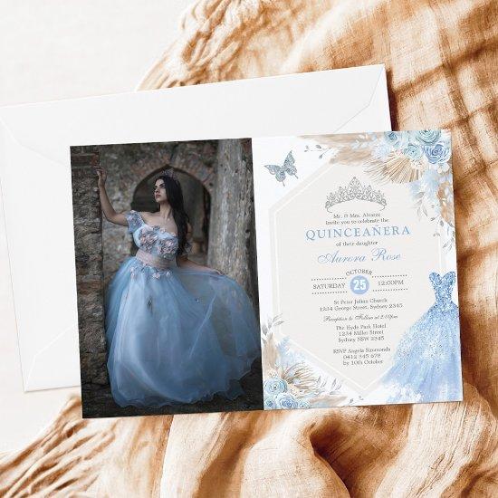 Boho Blue Silver Quinceañera 15th Birthday Photo