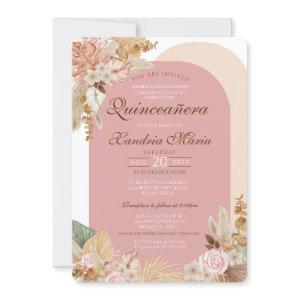 Boho Blush Beige Dried Rose Floral Quinceanera