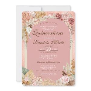 Boho Blush Beige Dried Rose Floral Quinceanera