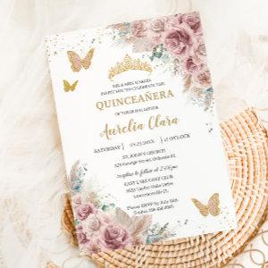 Boho Blush Dusty Rose Floral Pampas Quinceañera