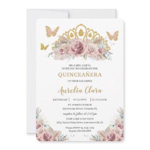Boho Blush Dusty Rose Floral Pampas Quinceañera
