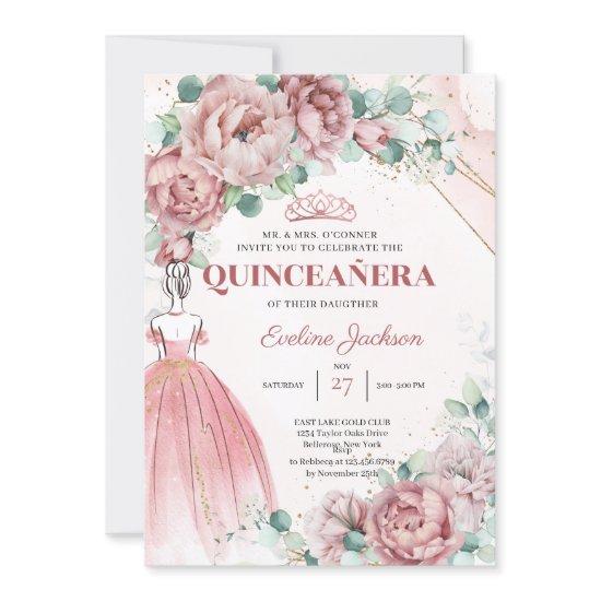 Boho blush floral gold Princess Dress Quinceanera