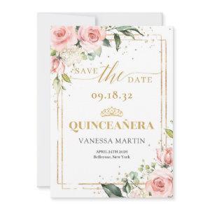 Boho Blush pink floral gold tiara Quinceanera Save The Date