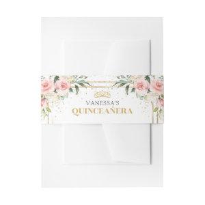 Boho Blush pink roses  gold tiara sage Quinceañera  Belly Band