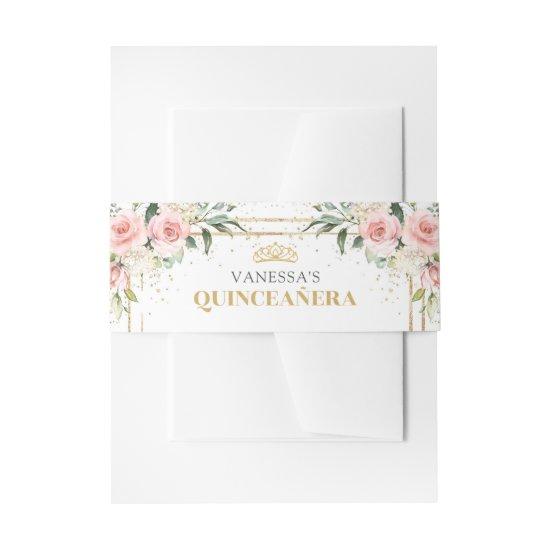 Boho Blush pink roses  gold tiara sage Quinceañera  Belly Band