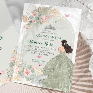Boho Blush Pink Sage Green Princesa Quinceañera