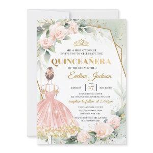 Boho blush roses gold frame ball gown Quinceanera