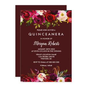 Boho Burgundy Floral Quinceanera 15th Birthday