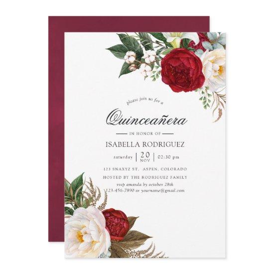 Boho Burgundy - Marsala Floral Quinceañera
