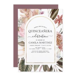 Boho Burgundy Quinceañera Dusty Pink Floral  Invit