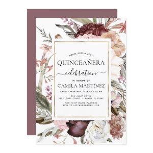 Boho Burgundy Quinceañera Dusty Pink Floral